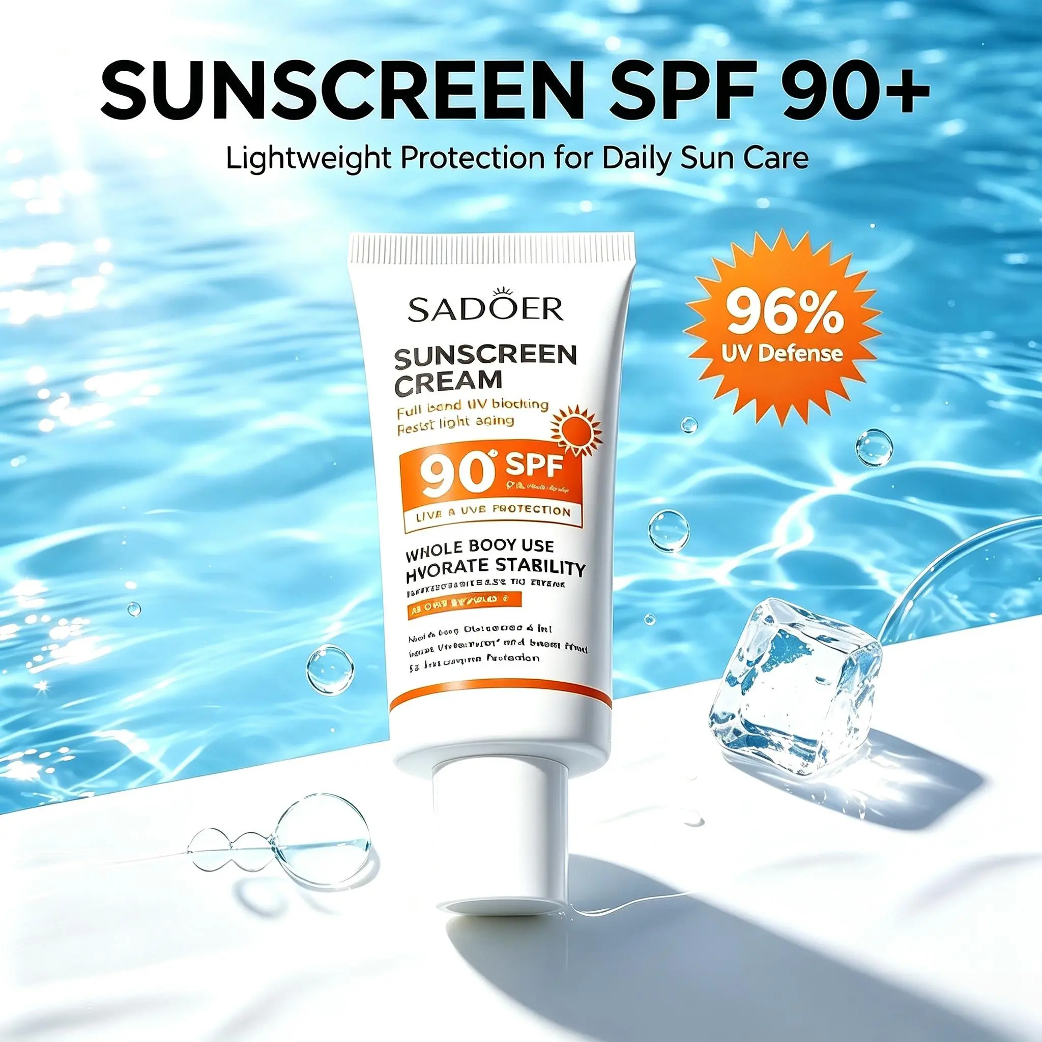 SADOER SPF90+ Daily Sunscreen Lotion, Lightweight Non-Greasy Broad Spectrum UVA/UVB Protection, Waterproof Moisturizing .Sunscreen for Face & Body