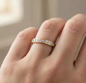 Titanium Yellow Gold IP Full Eternity White CZ Inlay – 3mm, Wedding Band for Woman Engagement Ring Titanium Rings for Her Women's Wedding Ring Promise Ring