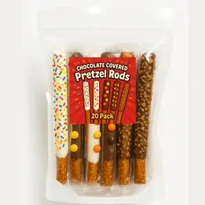 Chocolate Covered Pretzel Rods – 20 Pack Assortment White & Milk Chocolate with Sprinkles, Toffee & Candy Toppings – Individually Wrapped Gourmet Snack Gift