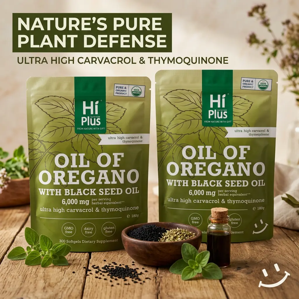 HiPlus 2-Pack Organic Dietary Supplement Softgels, 6000mg Cold-Pressed Oregano Oil & Nigella Sativa Oil with Carvacrol, Plant-Based, GMO-Free, Nutritional Antioxidant Defense (300 Total, Magnesium Supplement), Cold-Pressed Nigella Sativa Antioxidants Nutr
