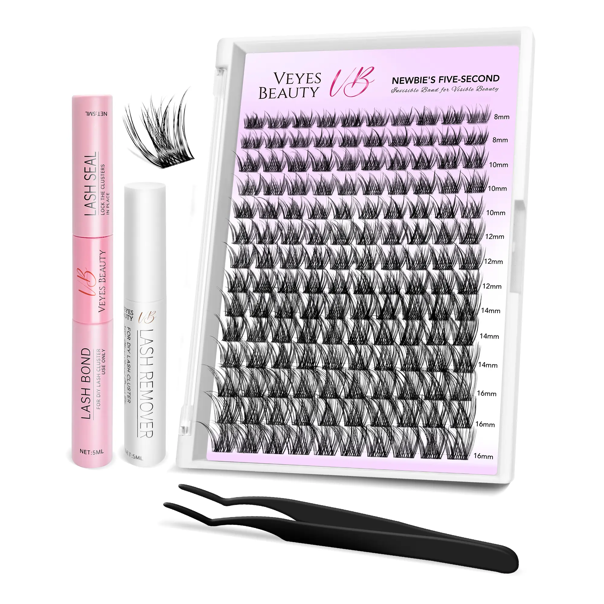 VEYESBEAUTY LuxeBold Cluster Lashes Eyelashes Cluster Individual Lash Extensions with Bond & Seal Tweezer Dramatic Volume Eyelash Wispy Faux Mink Lash