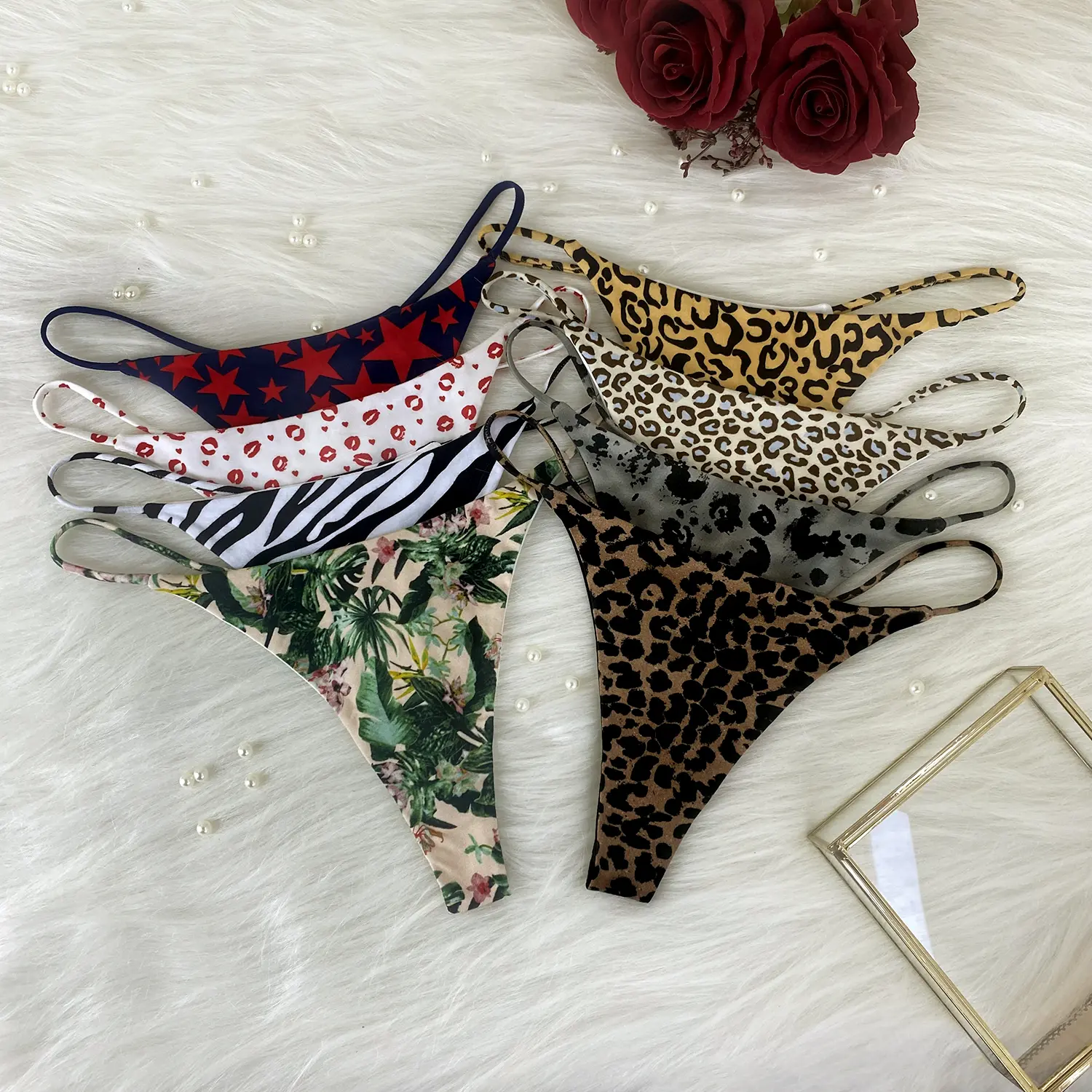 JROZXF Women's Leopard Print Thongs - 4pcs Exquisite Leopard & Special Designs Soft Breathable Fabric for Daily Wear & Beach Scenes Comfortable Stylish Bikinis - Casual Fashion Womenswear Style Panties Everyday Cute