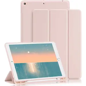 for iPad 9th/8th/7th Generation Case (2021/2020/2019) iPad 10.2-Inch Case with Pencil Holder [Sleep/Wake] Slim Soft TPU    Stand Protective Cover Cases(Light )