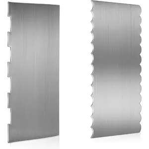 2 Pieces Stainless Steel Cake Scraper, 9 Inch Large Cake Smoother Scraper Contour Double Sided Patterned Edge Stripe Tool Pastry Cutter in 6 Patterns for Different Shapes of Comb Cake Edges Decoration