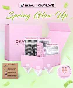 OKAYLOVE Lashes Gift | OKAYLOVE Lash Clusters Kit with Lira/ Bunny/ Bottom/ DIY Lash Tools/ Crystal Items/ 3 Bottles Glitter Shiny and Signature Gift Card for Valentine's Day and Festival
