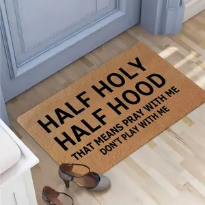 Witty Half Saint Half Hat Doormat - Amusing Design Featuring a Half Saint And Half Hat, Equipped with a Sturdy Non-Slip Base, deal for Enhancing Your Front Door And Outdoor Entryway Decor Sold by
