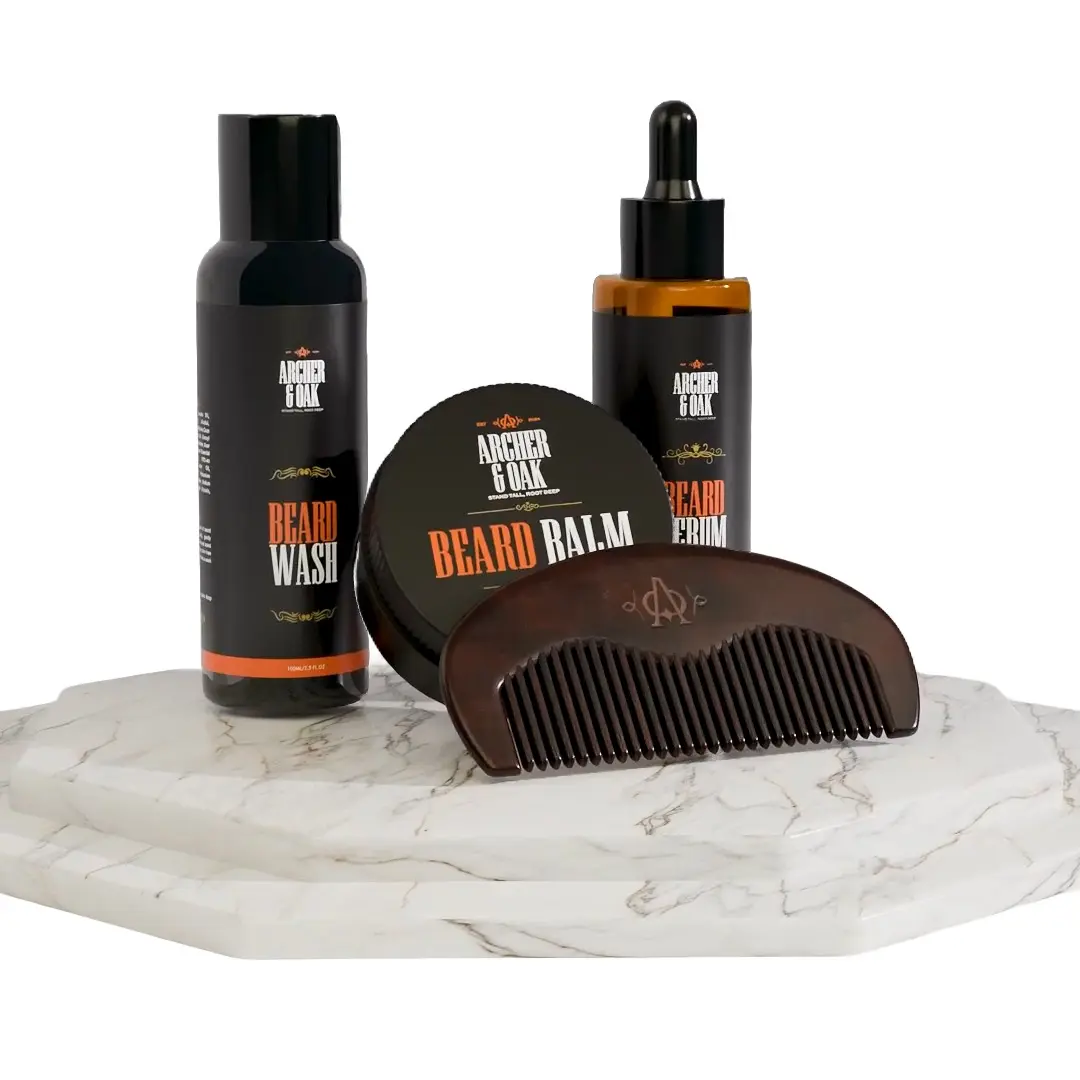 Archer & Oak Beard Bundle 4 Pack, Includes Beard Wash, Serum, Balm and Comb