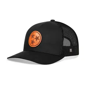 Tennessee Flag Trucker Hat Leather  |  Black Tennessee Flag Snapback