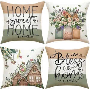 Farmhouse Throw Pillow Cover Flower Vase - 18 x 18 Pillow Cushion Case - 4 Pack Vase Pillow Cushion Cover, Great for Couch Chair Yard Living RoomHome Decor(Colourful-02, 18"x18")