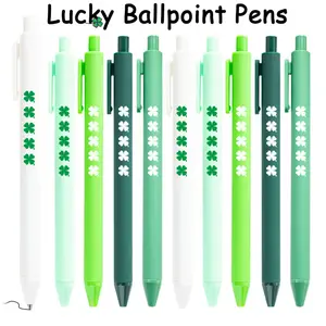 10 Pcs Green Four Leaf Clover Ballpoint Pen St. Patrick's Day Lucky Clover Pen Black Ink Retractable Medium Tip Plastic Office School Supplies