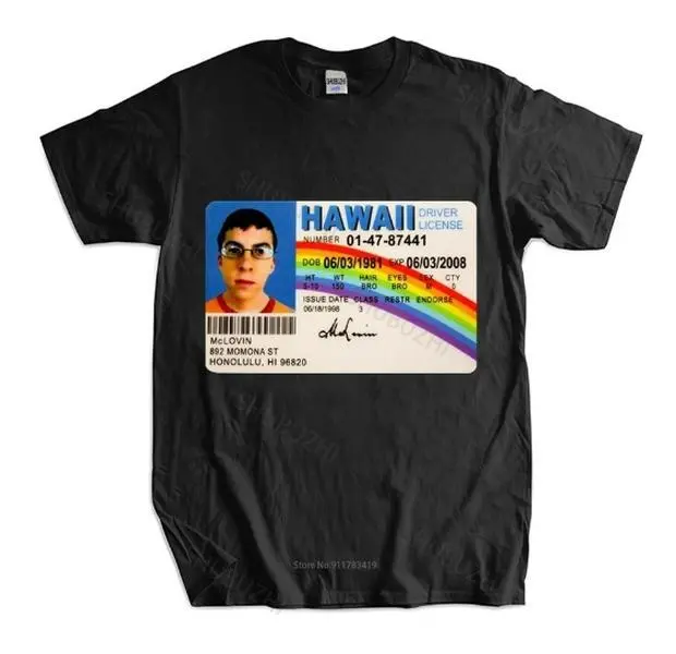 Men's McLovin ID Funny Movie Meme T-Shirt, Short-Sleeve 2000s Streetwear Style Graphic Top, Tops, Shortsleeve, Meme Shirts, 2000S Shirts