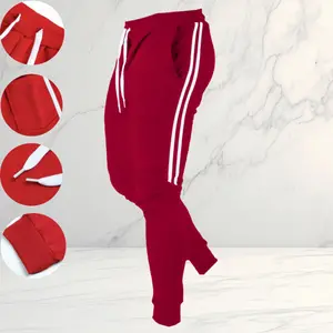 Men's Solid Color Red Side Stripe Drawstring Jogger Pants Urban Casual Trendy Style Adjustable Waist with Drawstring Elastic Skin-Friendly Fabric Suitable for Sports and Fitness Enthusiasts Versatile for Daily Leisure and Outdoor Wear Gym Outfit