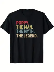 Women's Short-Sleeve Casual Classic Breathable Fabric T-Shirt, Poppy The Man The Myth The Legend Retro Father's Day Top summerwins