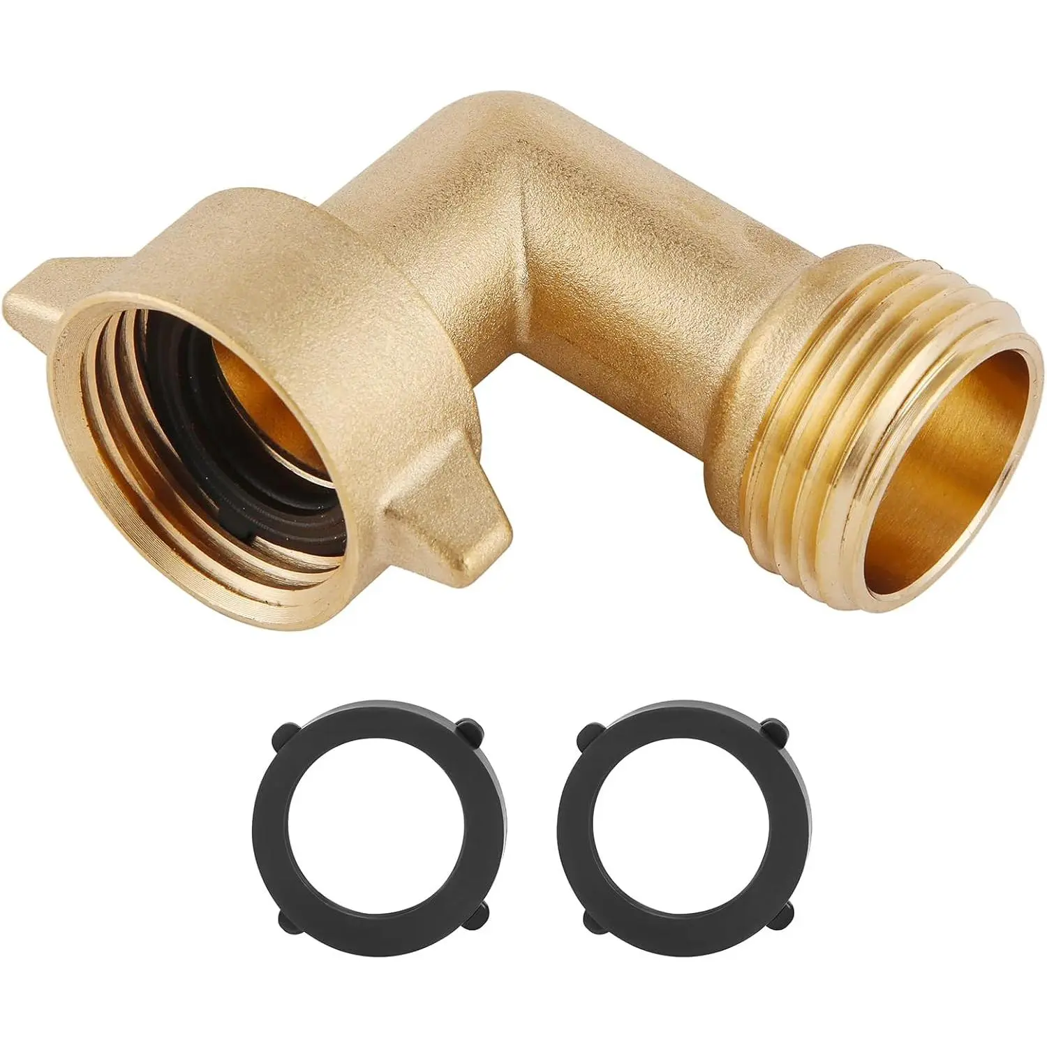 90- Hose Elbow For RVs -- Solid Brass Construction, Features Convenient Easy Grip Connector,For RV Water Hoses, Residential Outdoor Faucets, & More -- 1-Pack