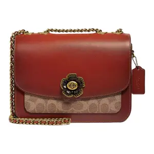 COACH Madison 23 Camellia Metal Buckle Snake Detail Glossy Flap Coated Canvas Chain Crossbody Shoulder Bag Medium Women's Tan Rust Red