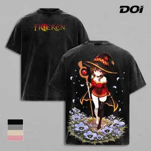 Frieren Beyond Journey’s End Mage Graphic Tee, Vintage Washed Anime Shirt, Elf Sorceress Magic Aura Design Unisex Streetwear, Fantasy Adventure Aesthetic, Gift for Frieren Fans, Perfect for Anime Lovers and Magic Story Enthusiasts