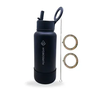 HYDROSMITH 32 Oz Insulated Stainless Steel Metal Water Bottle with Integrated Magnetic Phone Holder and Flip Top Straw Lid/Great for Gym, Sports, & Travel/Keeps Drinks Hot & Cold