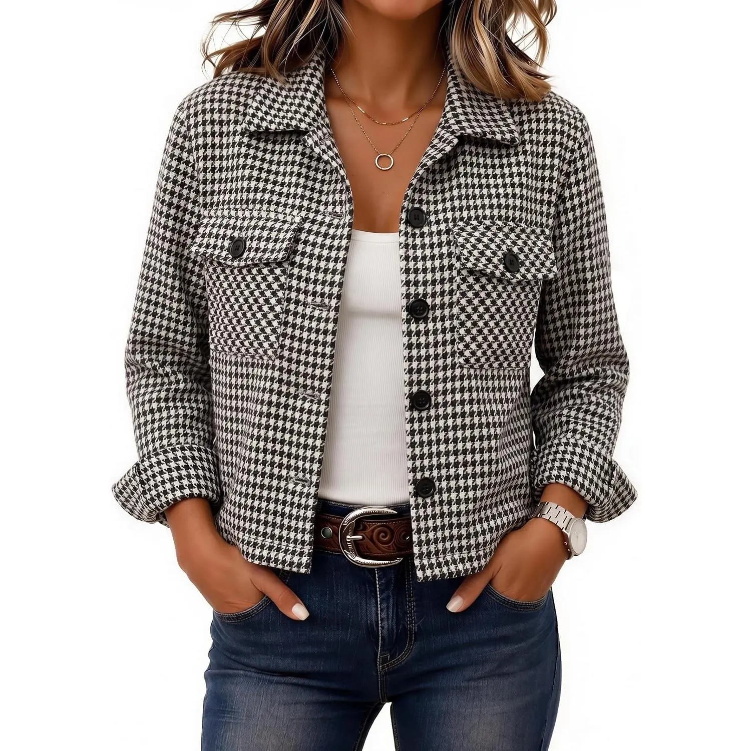 Women's Cropped Plaid Flannel Shacket Jacket Fashion Fall Coat(Gift)
