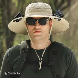Outdoor Wide Brim Sun Hat with 2 Solar Fan Sun Bucket Hat for Men Women UPF 50+ Bucket Fishing & Beach Hat with Fan Built in