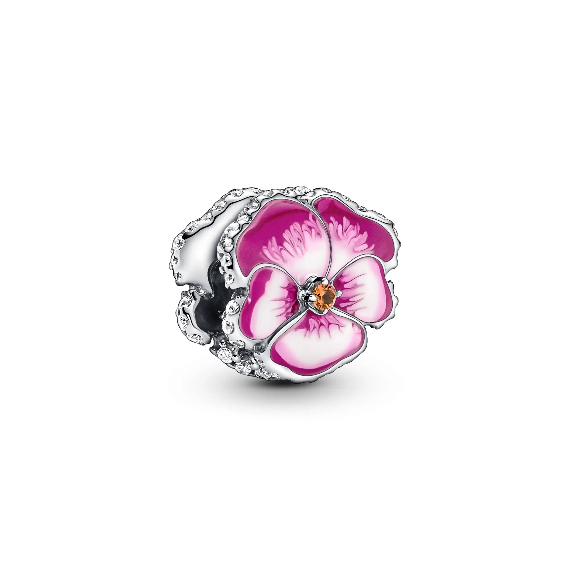 PANDORA Moments Pink Pansy Flower Charm in Hand-Painted Enamel with Cubic Zirconia and Man-Made Crystal 790777C01, Charms & Pendants, Multicolor