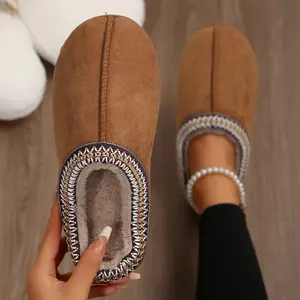 Fleece-Lined Suede Slippers for Women - Warm Indoor House Footwear Outdoor Shoes  Winter Warm Mini Snow Boots