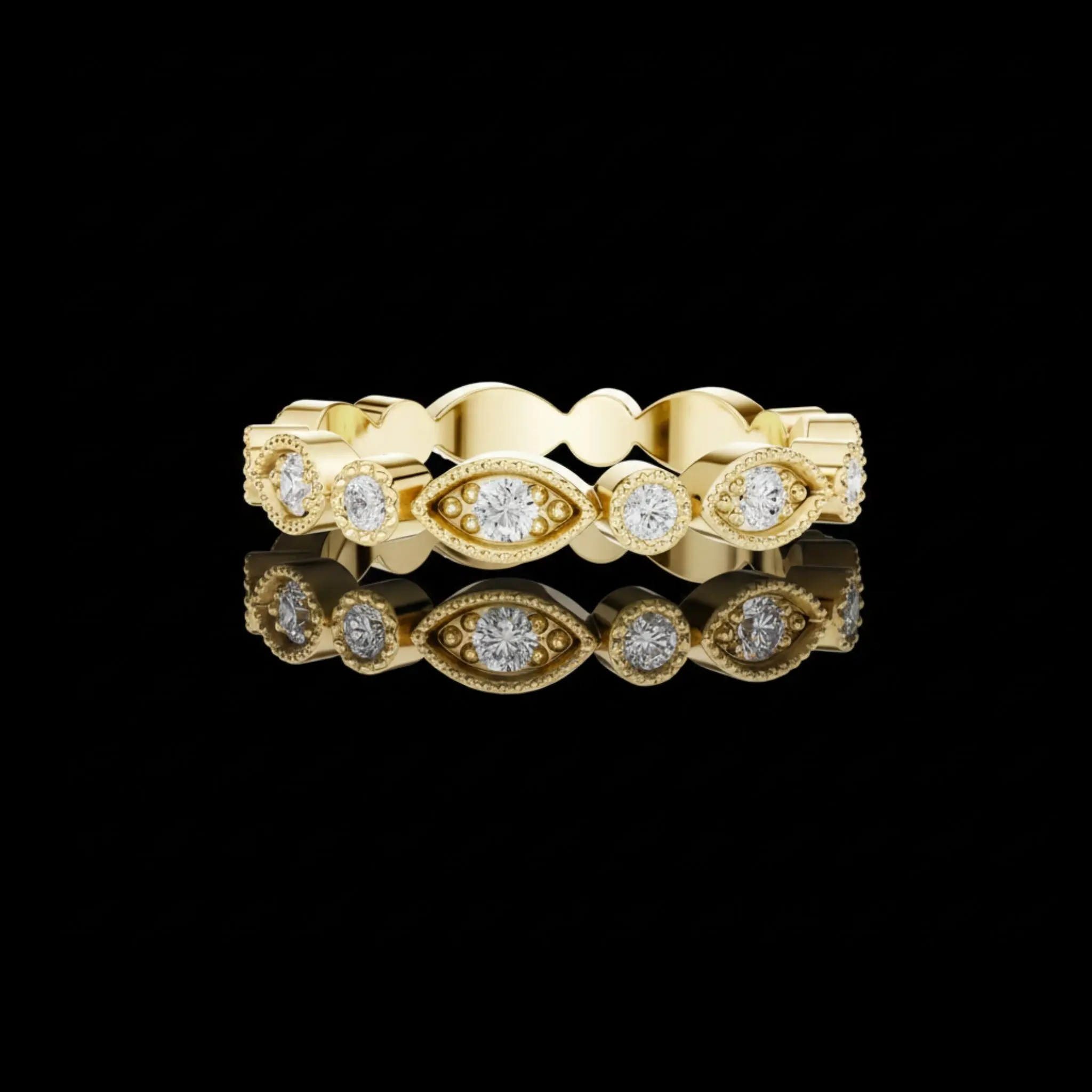 Vintage Marquise Milgrain Round Lab Grown Diamond Eternity Band Ring