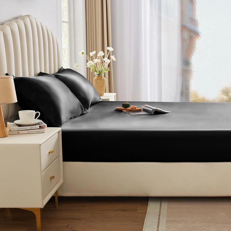 Satin Fitted Sheet Queen Size, Silky Satin Bed Fitted Sheet Only with Silky Microfiber, Deep Pocket, Single Bottom Sheet Sold Separately, Breathable, Smooth and Soft