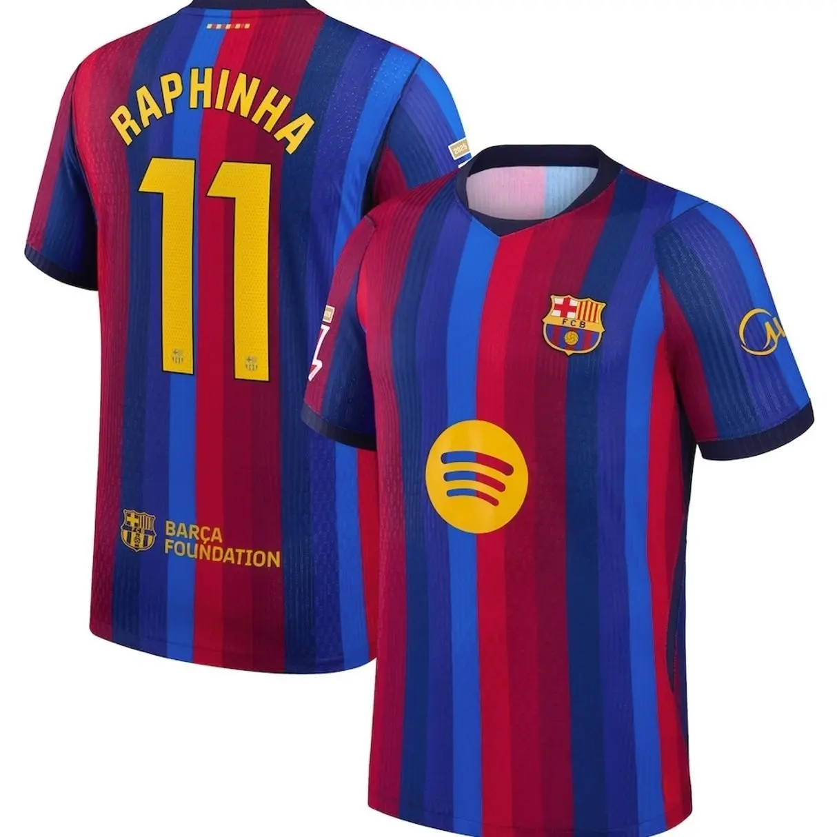Unisex Soccer Jersey Blue Red Striped Soccer Jersey #11 Raphinha Fan Style Football Shirt 2026/2027