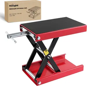 Nilight Heavy Duty Manual Crank Motorcycle Scissor Lift Jack - 1100lb Capacity, 3.4"-14.2" Height Adjustment, Wide Deck Support, Steel Hoist, Motorcycle Equipment for ATV Dirt Bike, Red Automotive Garage Repair Tool
