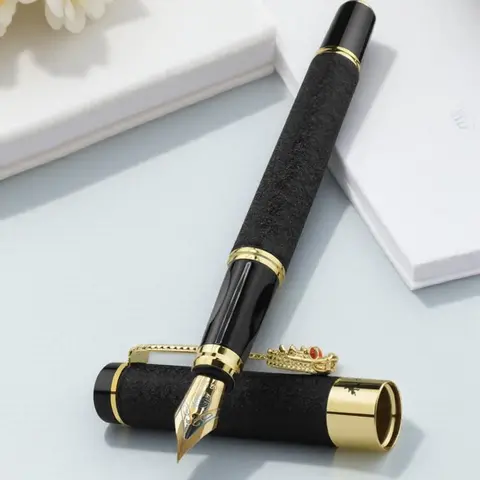 Dragon Pattern Fountain Pen, Metallic Signature Pen with Gift Box, Replaceable Ink Sac Smooth Writing Pen, Office Stationery & Supplies, Stationery Writing Tools, Pen Calligraphy, Aesthetic Pens, Unique Pens, Creative Metal Pen, Boutique Pen