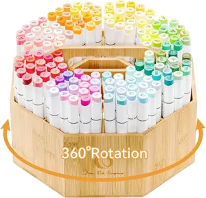 Ohuhu Rotating Marker Organizer for Alcohol Markers, 360-Degree Rotating Bamboo Storage Hold 162 Honolulu& B Alcohol Markers, Pens Pencil Holder with 8 Compartments for Home Classroom Office Decor