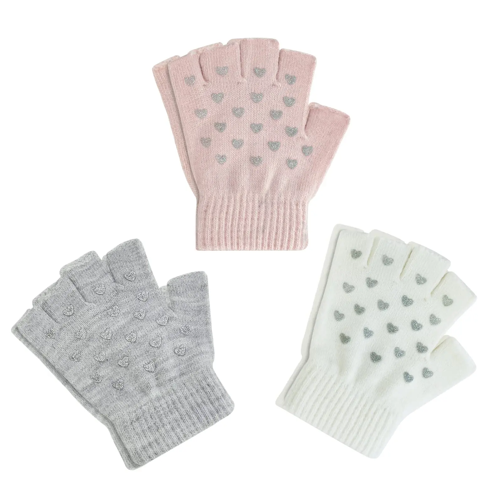 Evridwear Fingerless Winter Warm Gloves - 3 Pairs Half Finger Knitted Magic Stretch Gripper Touchscreen Gloves, Children's Size