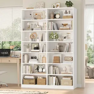 84"H Double Wide 7-Tier Extra Large Modern Bookcase with 14 Open Shelves for Living Room and Home Office