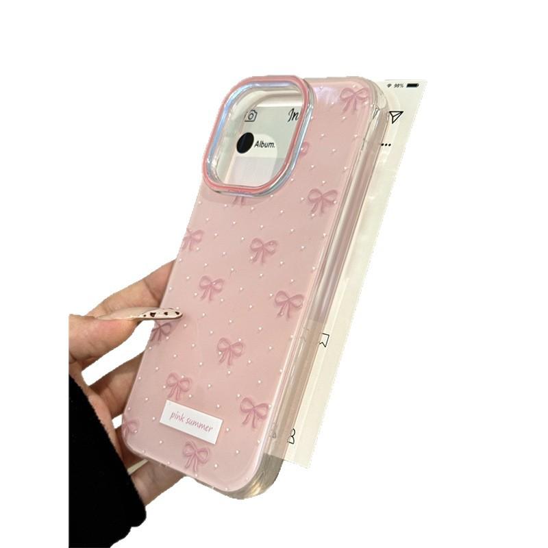 Single-Layer Foundation-Pink Bow Phone Case — Compatible with iPhone 16 Pro Max, Apple 15 (New Model), 14 Pro, and 13 Pro — Cute Style