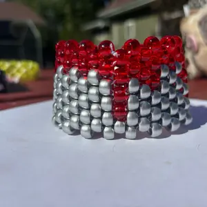 Bloody Kandi Cuff - Red & Silver Beaded Bracelet for Raves Festivals Halloween Accessory
