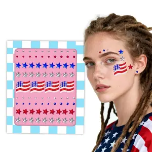 America Face Gems - 80Pcs Face USA Stickers, 4th of July Anniversary Merchandise, Patriotic Decorations, Red White and Blue Accessories, Independence Day