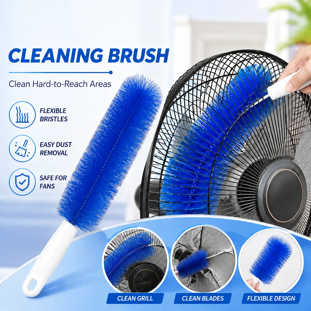 Portable Multifunctional Dust Cleaning Brush with Brush Handle - Lightweight Portable Duster for Efficient Fan, Home Ventilation Equipment Maintenance, Flexible Bristles