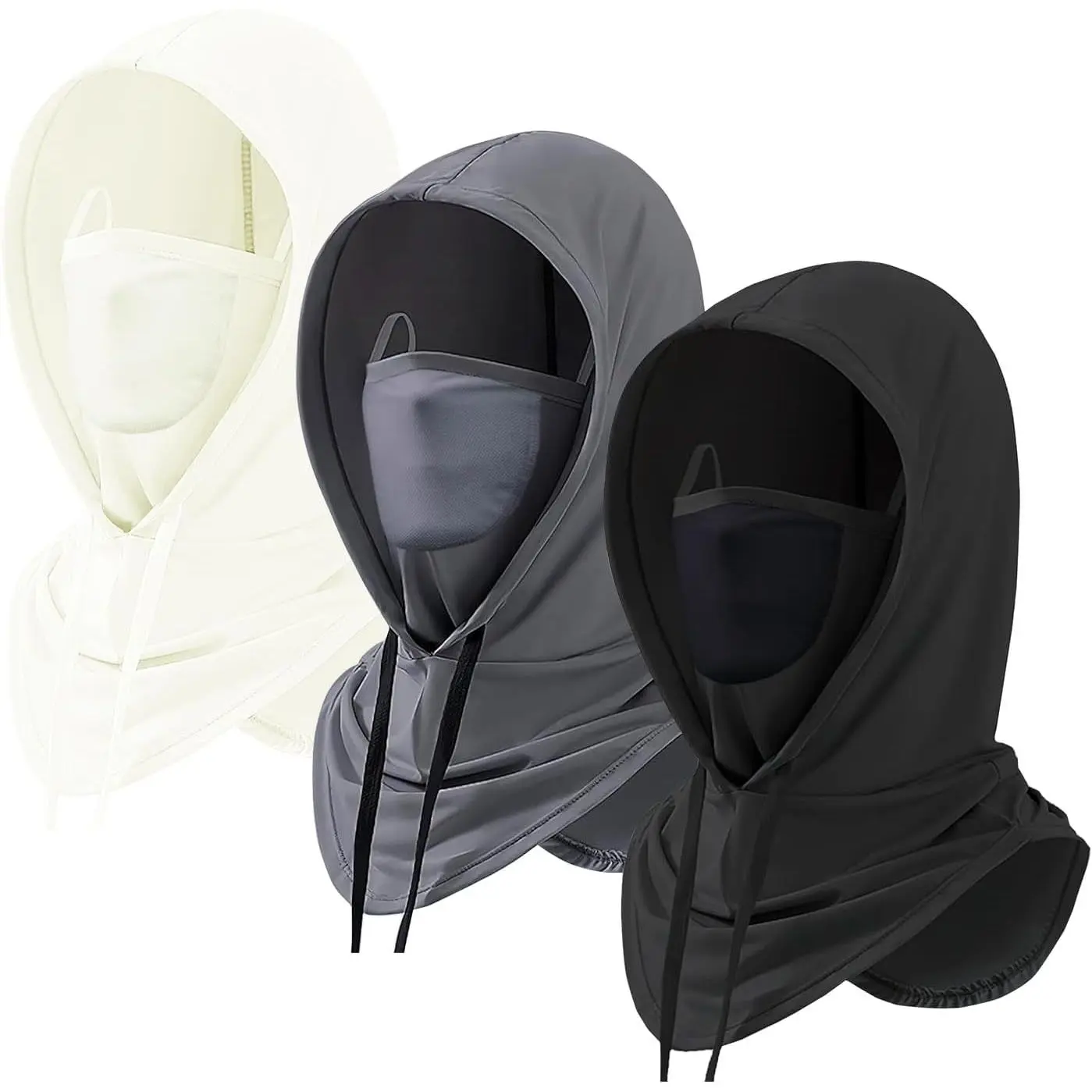 3-Pack Silky Soft Balaclava Face Mask Protective Gear, Polyester Universal Multi-Functional Hood with Adjustable Drawstring Fit, UPF 50+ UV Sun Shield, Breathable for Adult Offroad Motorcycle, Fishing