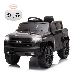 Kids Ride on Vehicle with Remote Control for 3-8 Years Toys,12V Licensed Chevrolet Silverado GMC Powered Wheels Electric Car, MP3 Music,FM Radio, Spring Suspension, LED Light,Black
