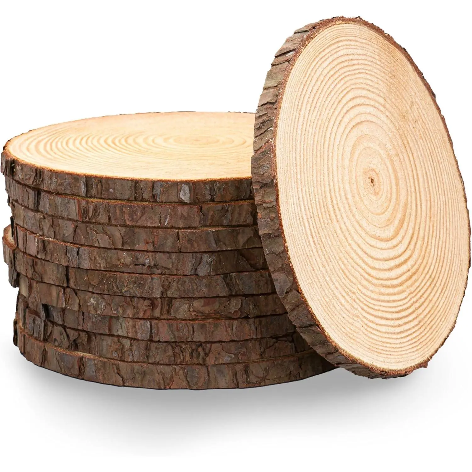 Handcrafted Wooden Rounds Set - 10 Medium (9-11in) Sturdy Natural Rustic Wood Slices, Festive Decor for Wedding Centerpieces, Home Supplies