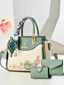 New National Style Colorblock Embroidered Women's Handbag, Fashion Versatile Commuter Shoulder Crossbody Bag, All Seasons Casual, Classic Shoulder Bag