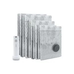 【2026 Upgraded】 Cordless Travel Vacuum Storage Bag Set, 9-Pack Compression Bags for Carry On Suitcases, 140L/Min Powerful Air Removal, USB Rechargeable Handheld Pump with Built-In Battery, Space Saver for Clothes & Packing, waterproof, reusable