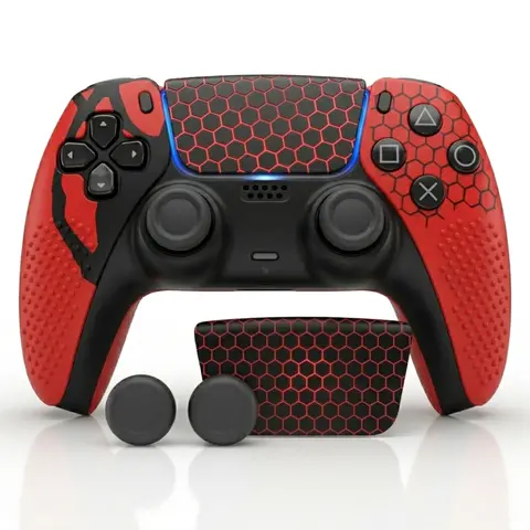 Spiderstyle PS5 Controller Skin Set - Anti-Slip Silicone Cover with Protection, 2 Thumb Grip Caps (Thumb Grip Boost), 1 Sticker, 3D Studded Design, Accessories for PS5 Gamers
