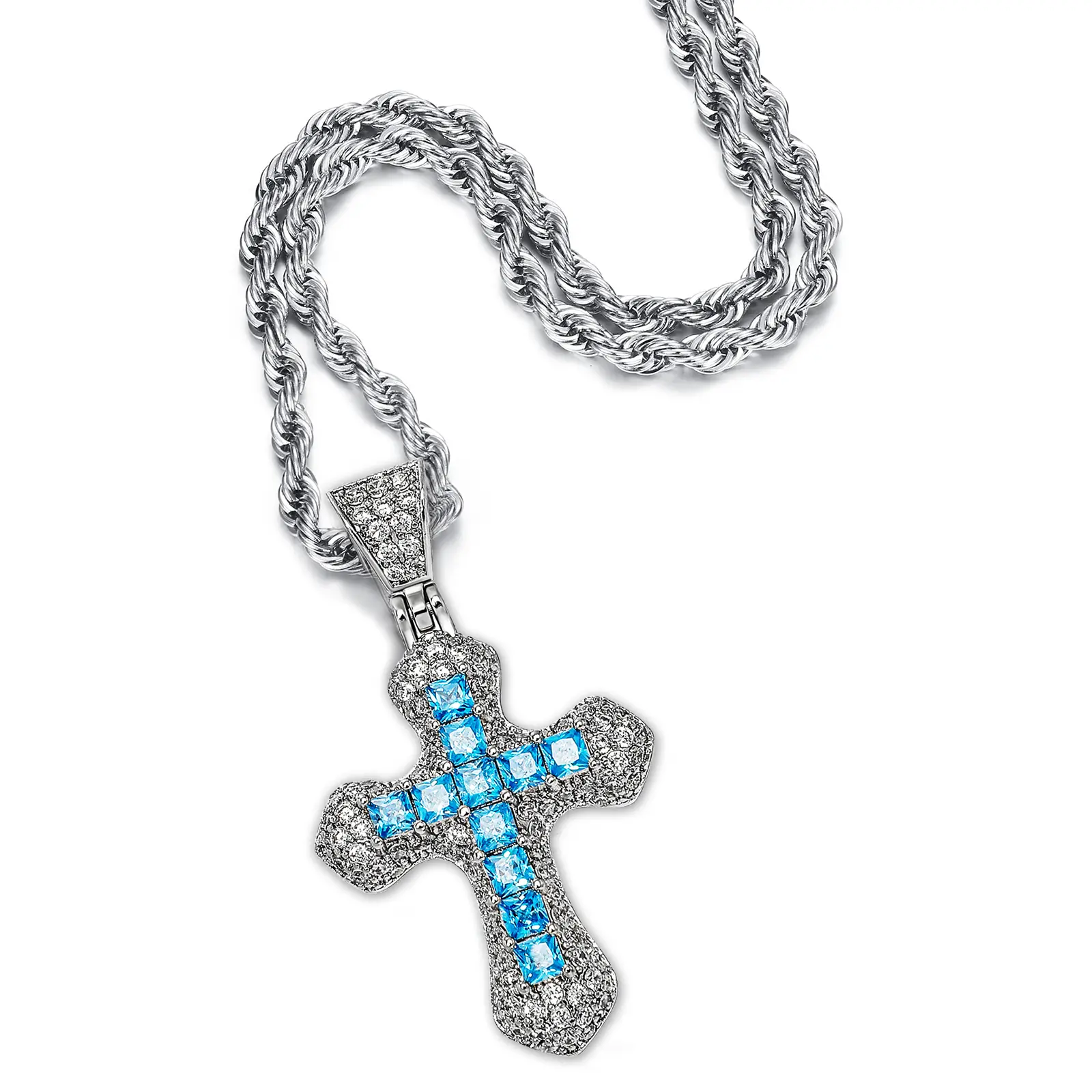 Ice Cut Diamond Cross Necklace, Hip Hop Style Pendant Necklace for Men and Women, Diamond Necklaces