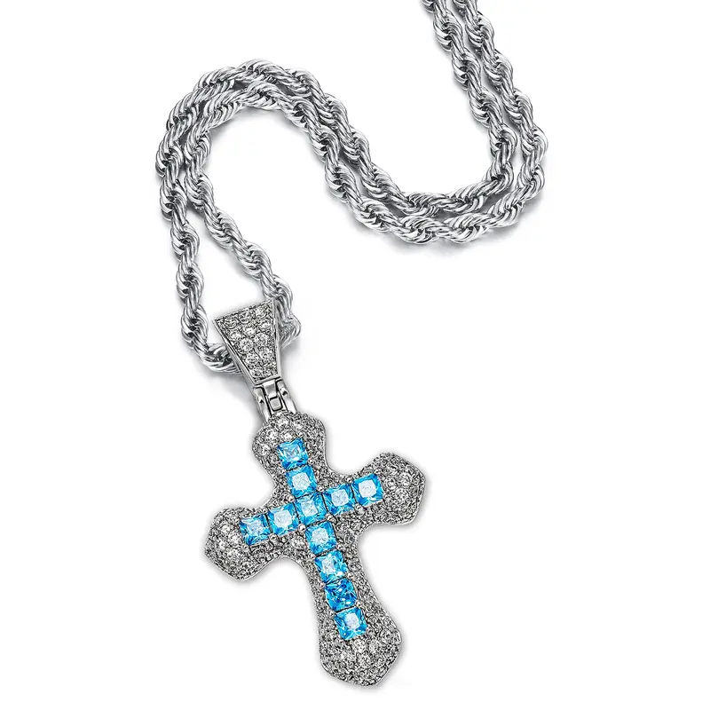 Unisex Ice Cut Diamond Cross Pendant Necklace - Hip Hop Style, Casual Neck Chain, Jewelry for Women, Long Chain Costume Accessory
