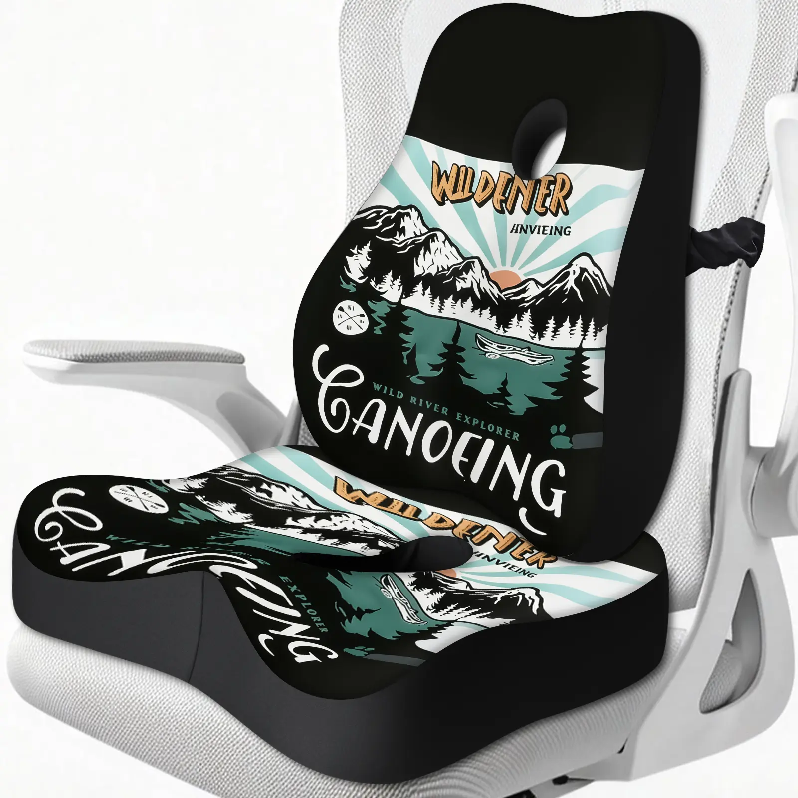 Outdoor Vintage Prints Memory Foam Chair Cushion - Contoured, Ergonomic Lumbar Support, Orthopedic Tailbone Pain Relief, Anti-Slip Paw Grain Bottom, Adjustable Strap, Good Posture for Office Chair, Car (Furniture Accessory)