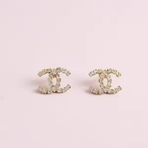 Pre-owned Chanel 22V Gold Resin Crystal Stud Earrings 0513GIA