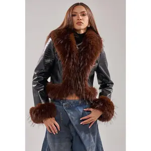 LUNNA FUR TRIM MOTO IN BLACK CROC