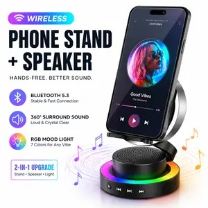 Wireless Speaker Phone Stand with BT Speaker Power Bank RGB Light Foldable for All Phones Bluetooth 5.3 Technology Adjustable Stand Vibrant Ambient Lighting Perfect Gift Choice