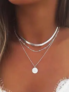 Fashionable Casual Multi-layer Flower Round Pendant Necklace, Dainty Layering Jewelry, Fashion Jewelry for Party, Daily Clothing Decor, Trendy All-match & Exquisite Jewelry for Birthday Gift